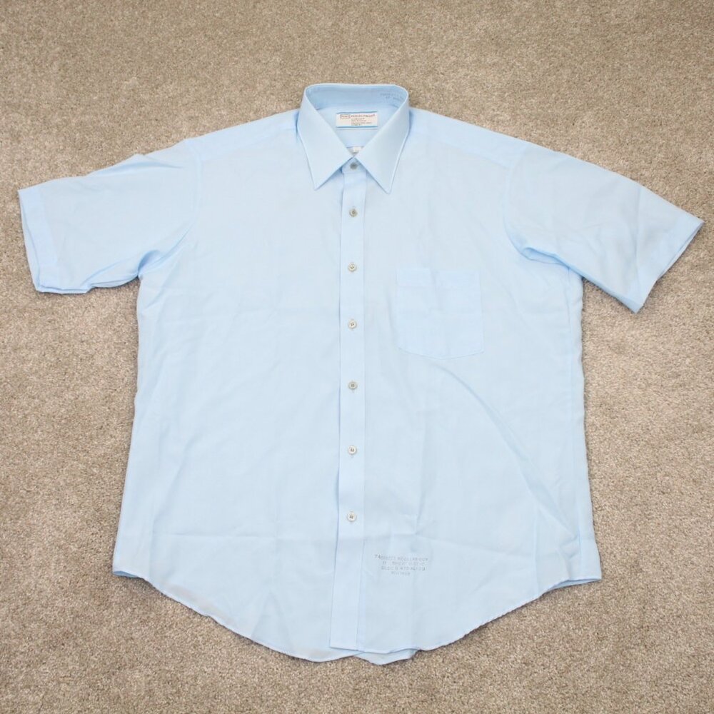 Vintage Sears Dress Shirt Mens 17 Blue Perma Prest Ultressa Polyester S/S Button